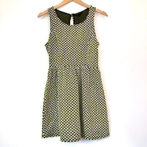 FOREVER 21 Lime Green Black Print Sleeveless Mini Fit Flare Dress JUNIORS Small - Picture 1 of 10